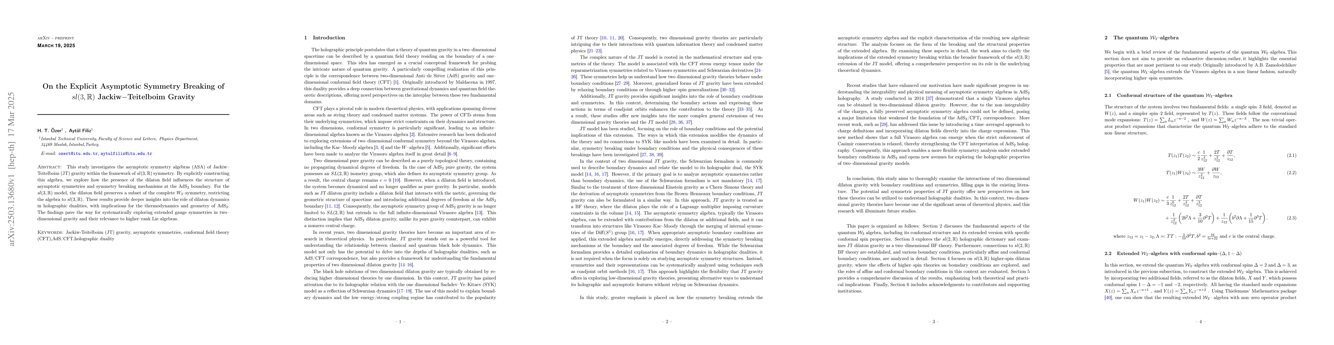 Thumbnail for On the Explicit Asymptotic Symmetry Breaking of sl(3,R)
  Jackiw-Teitelboim Gravity
