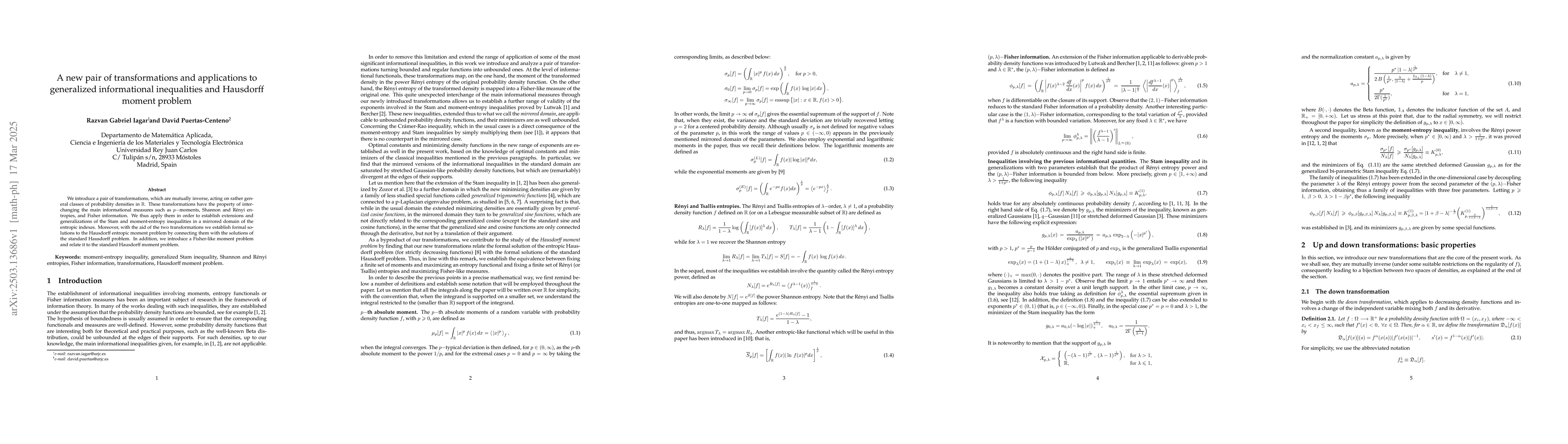 Thumbnail for A new pair of transformations and applications to generalized
  informational inequalities and Hausdorff moment problem