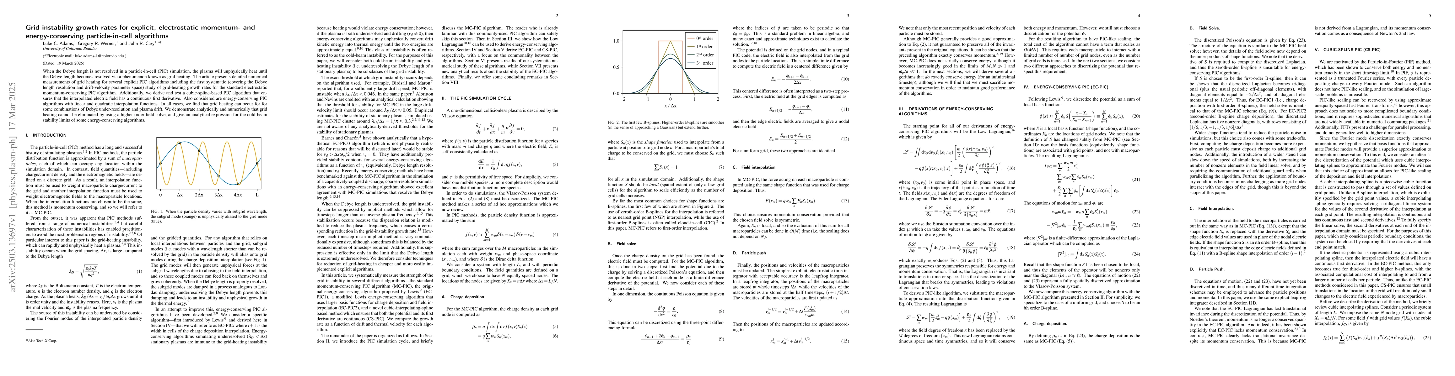 Thumbnail for Grid instability growth rates for explicit, electrostatic momentum- and
  energy-conserving particle-in-cell algorithms
