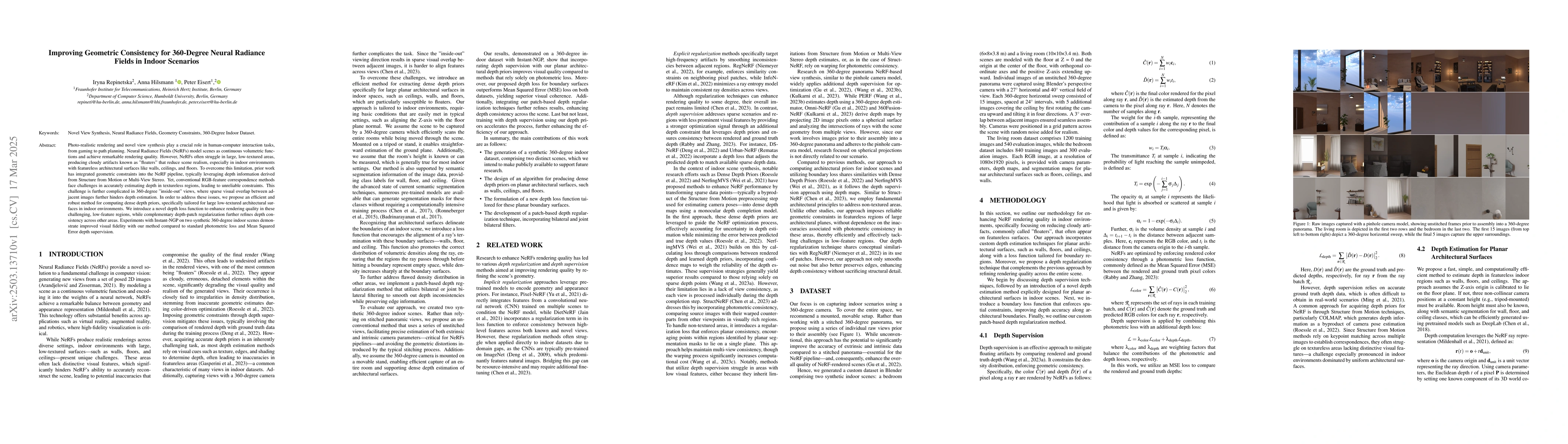 Thumbnail for Improving Geometric Consistency for 360-Degree Neural Radiance Fields in
  Indoor Scenarios