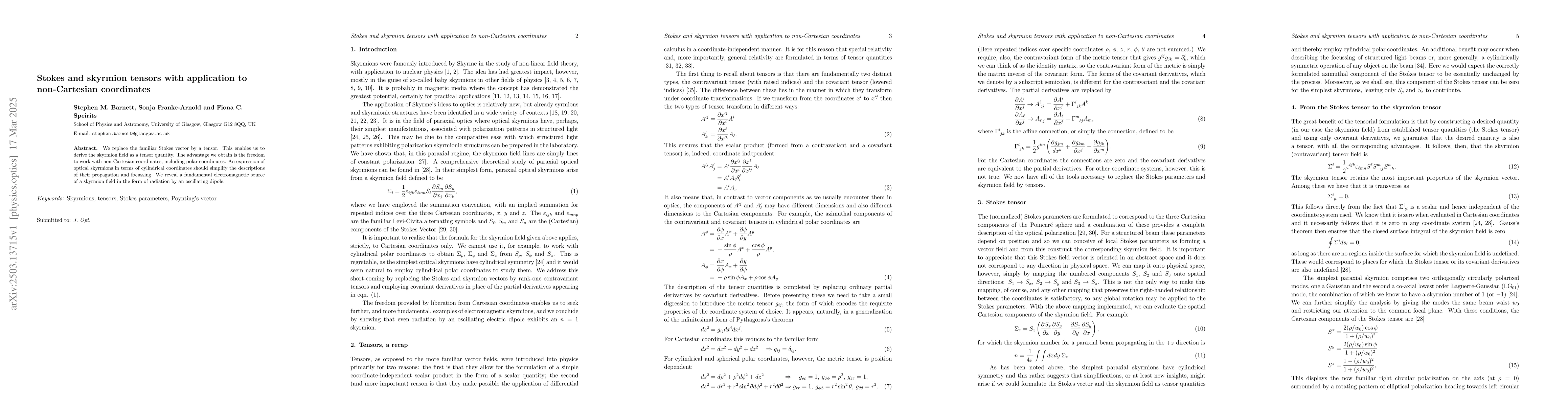 Thumbnail for Stokes and skyrmion tensors with application to non-Cartesian
  coordinates
