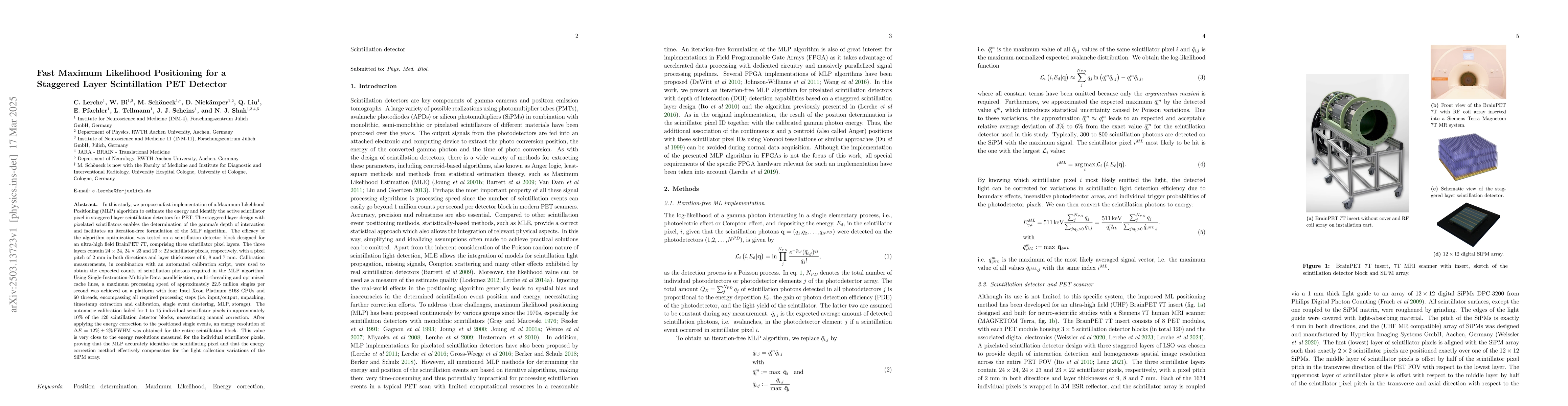 Thumbnail for Fast Maximum Likelihood Positioning for a Staggered Layer Scintillation
  PET Detector