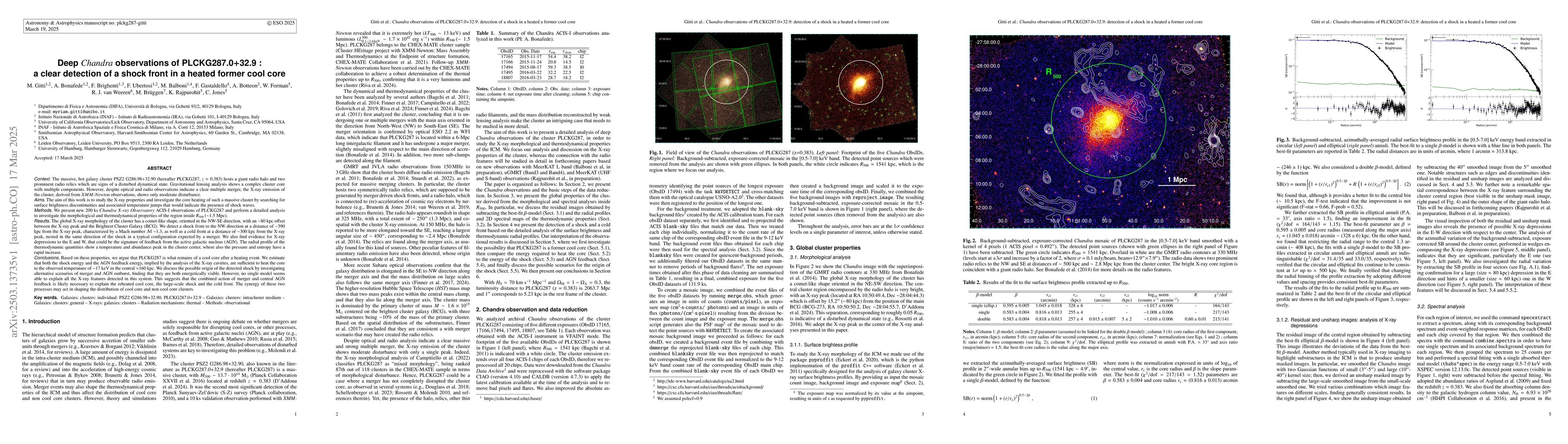 Thumbnail for Deep Chandra observations of PLCKG287.0+32.9: a clear detection of a
  shock front in a heated former cool core