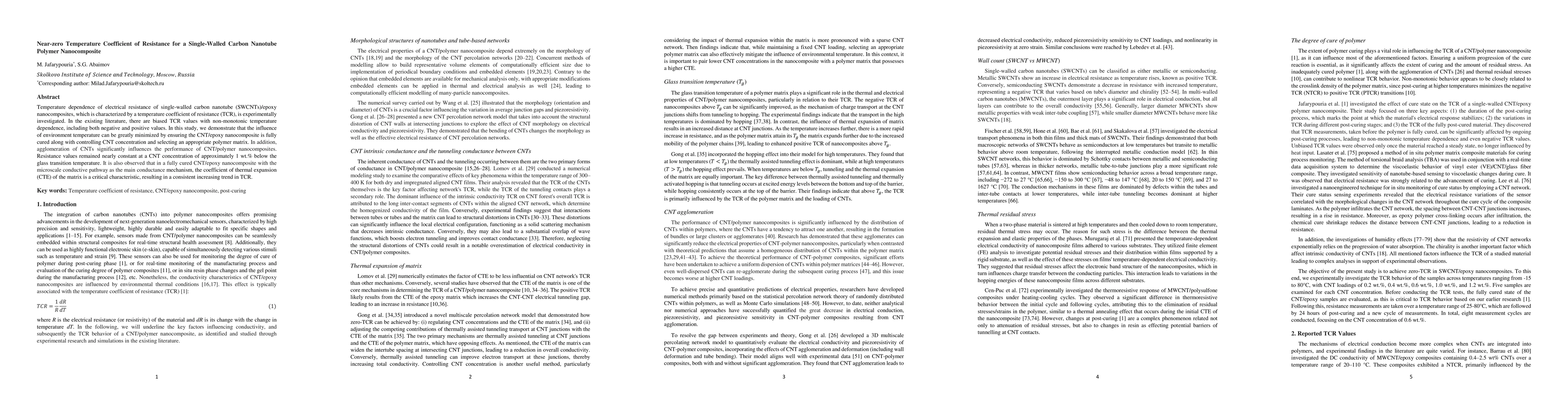 Thumbnail for Near-zero Temperature Coefficient of Resistance for a Single-Walled
  Carbon Nanotube Polymer Nanocomposite