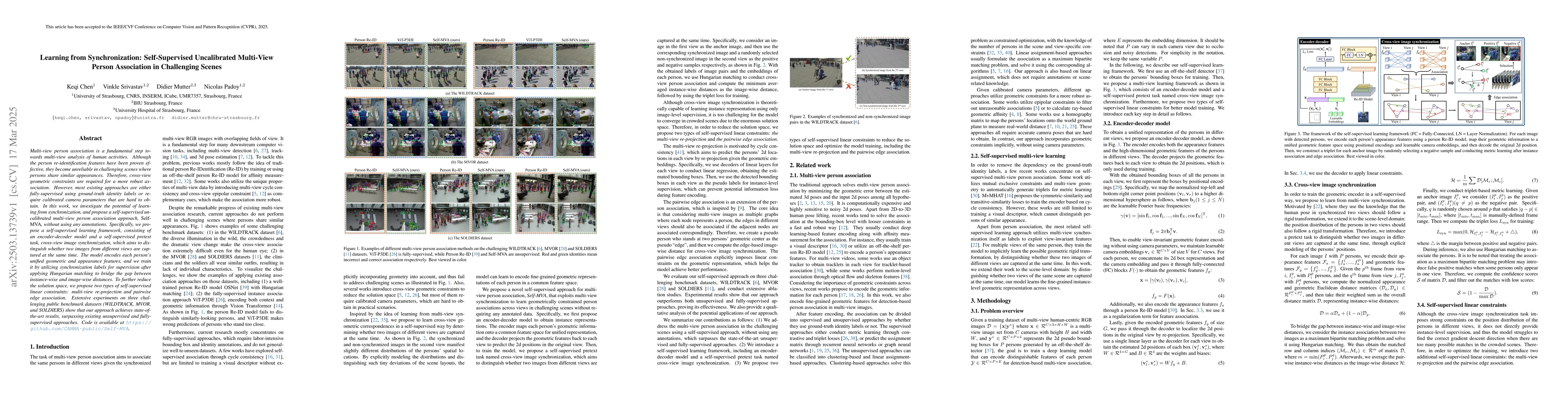 Thumbnail for Learning from Synchronization: Self-Supervised Uncalibrated Multi-View
  Person Association in Challenging Scenes