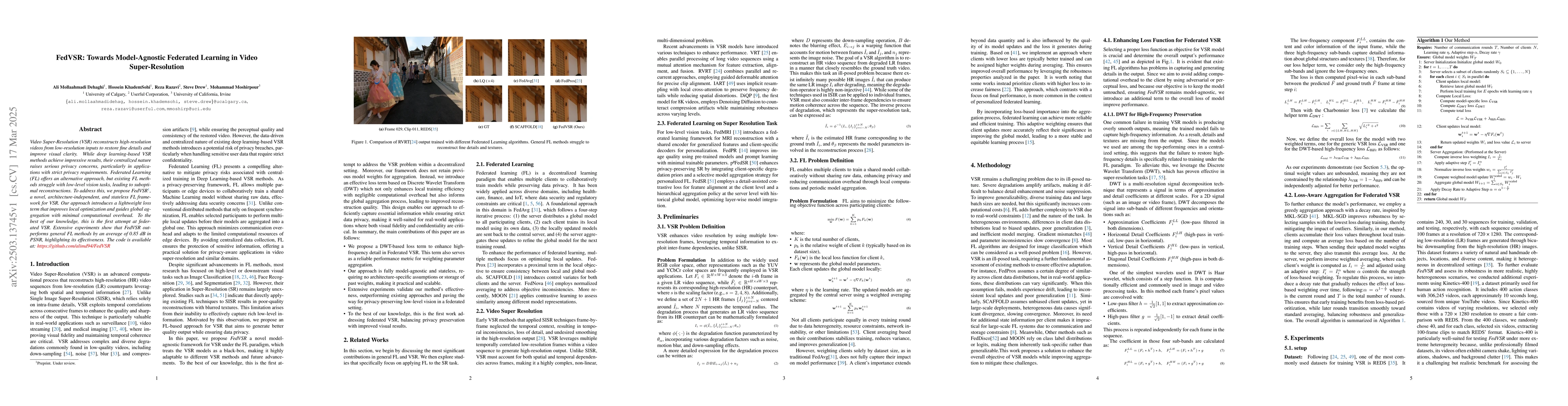 Thumbnail for FedVSR: Towards Model-Agnostic Federated Learning in Video
  Super-Resolution