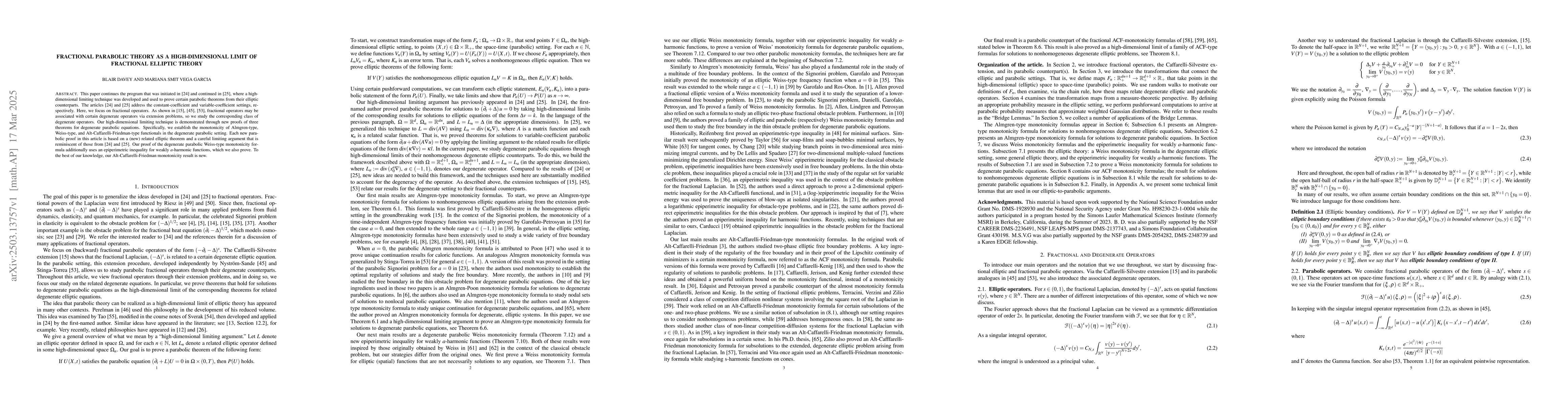 Thumbnail for Fractional Parabolic Theory as a High-Dimensional Limit of Fractional
  Elliptic Theory