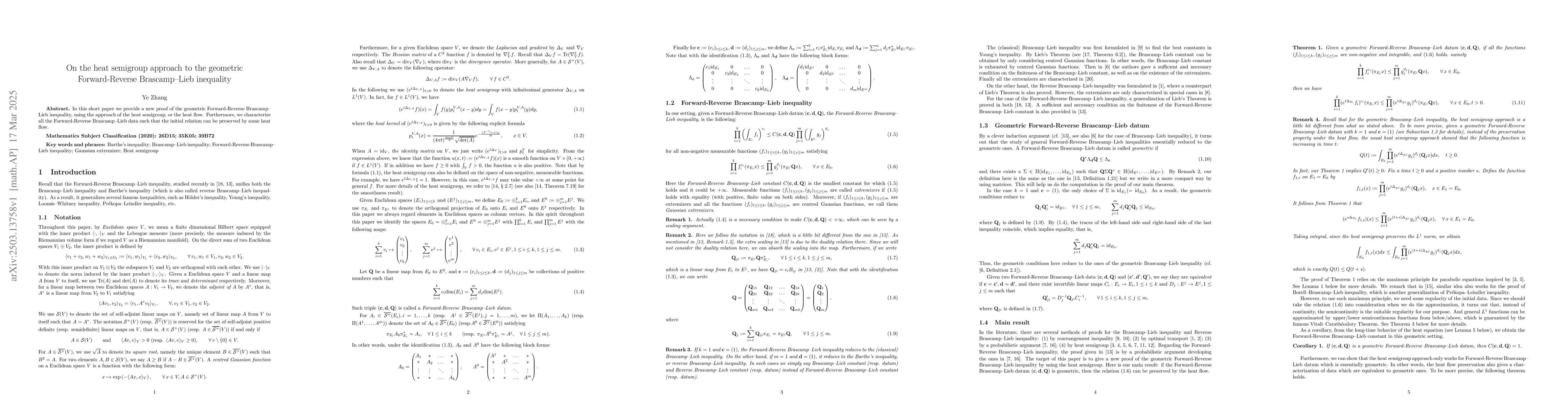 Thumbnail for On the heat semigroup approach to the geometric Forward-Reverse
  Brascamp-Lieb inequality