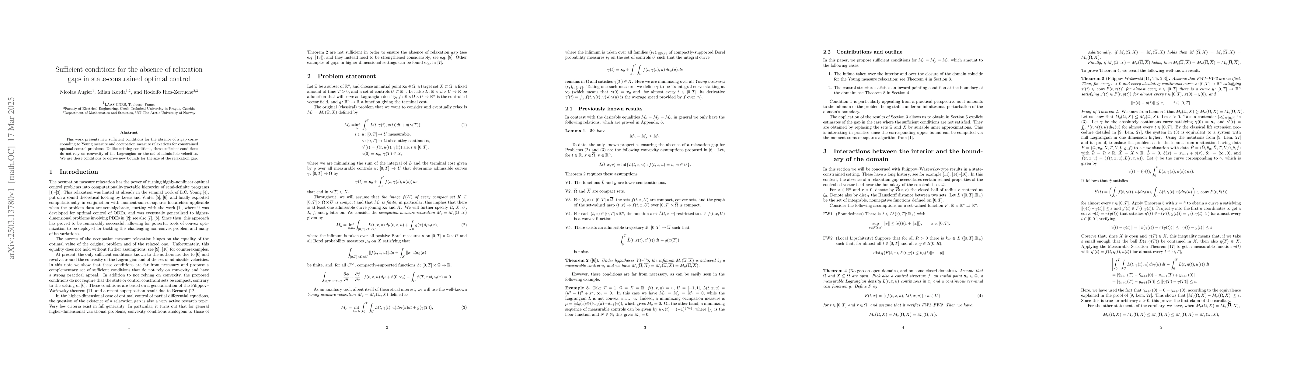 Thumbnail for Sufficient conditions for the absence of relaxation gaps in
  state-constrained optimal control