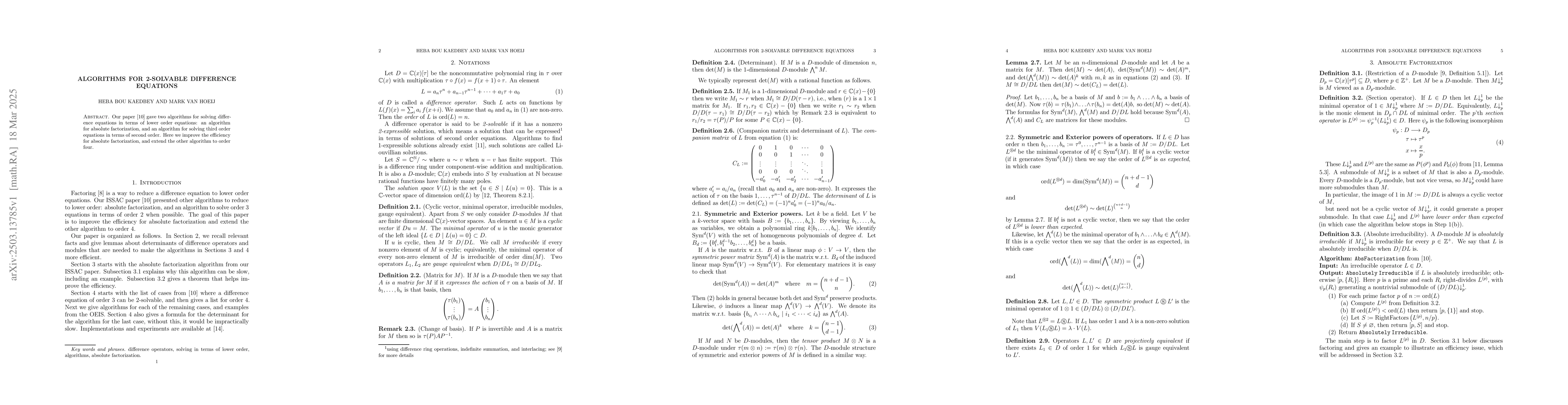 Thumbnail for Algorithms for 2-Solvable Difference Equations