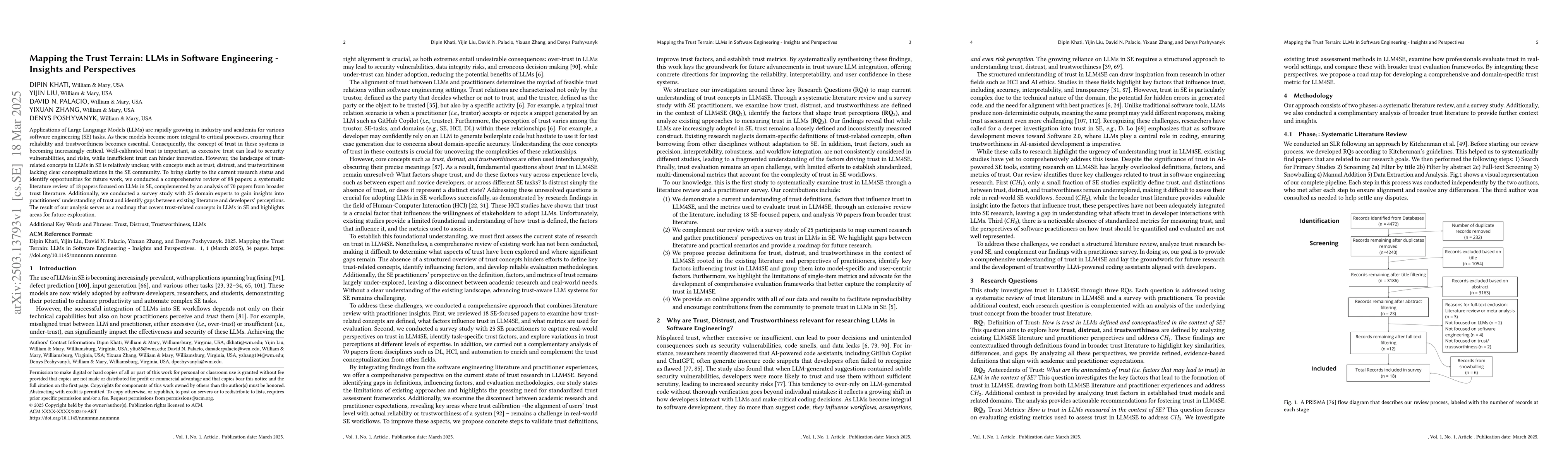 Thumbnail for Mapping the Trust Terrain: LLMs in Software Engineering -- Insights and
  Perspectives