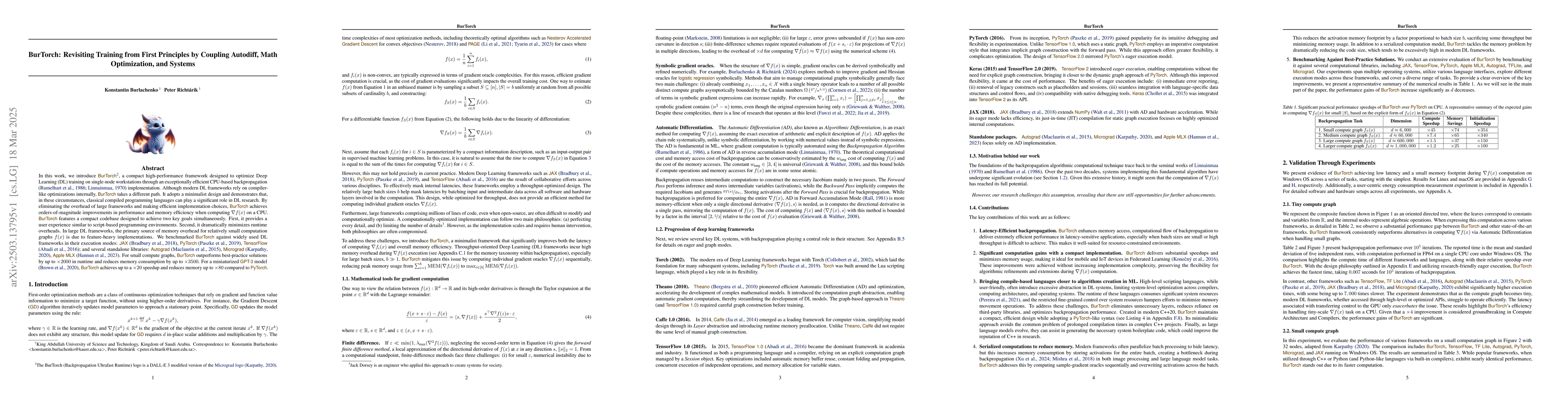 Thumbnail for BurTorch: Revisiting Training from First Principles by Coupling
  Autodiff, Math Optimization, and Systems
