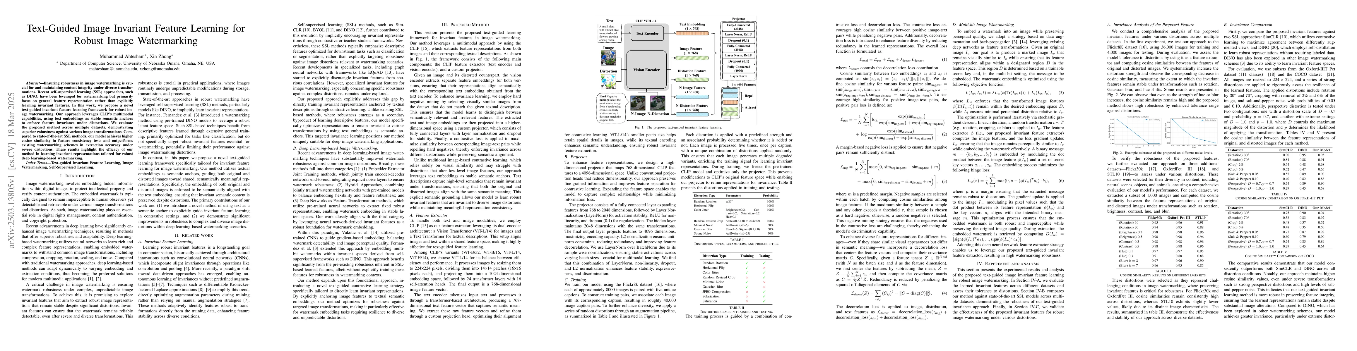 Thumbnail for Text-Guided Image Invariant Feature Learning for Robust Image
  Watermarking