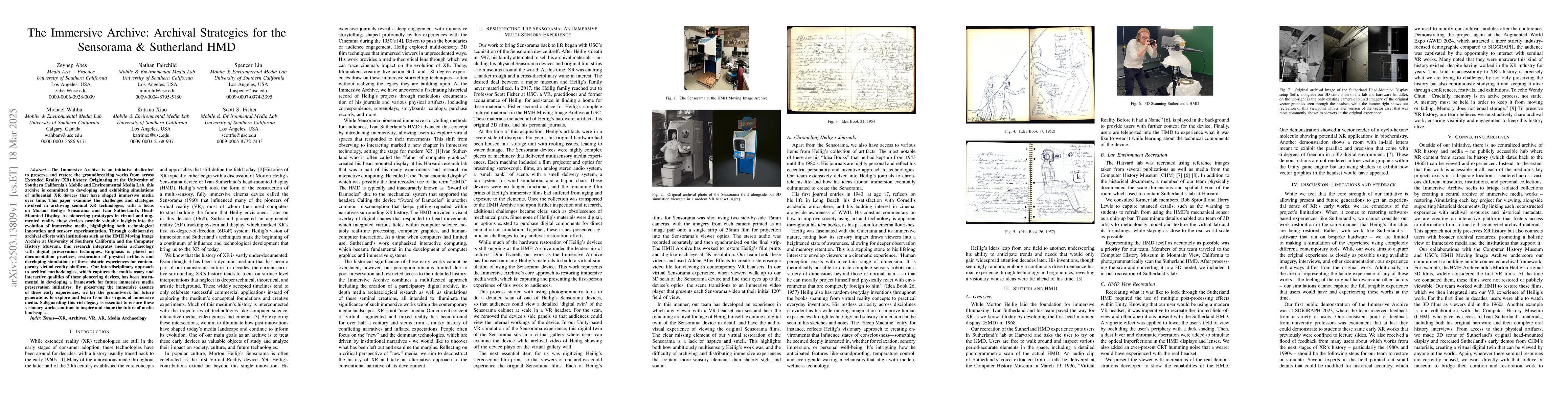Thumbnail for The Immersive Archive: Archival Strategies for the Sensorama &
  Sutherland HMD