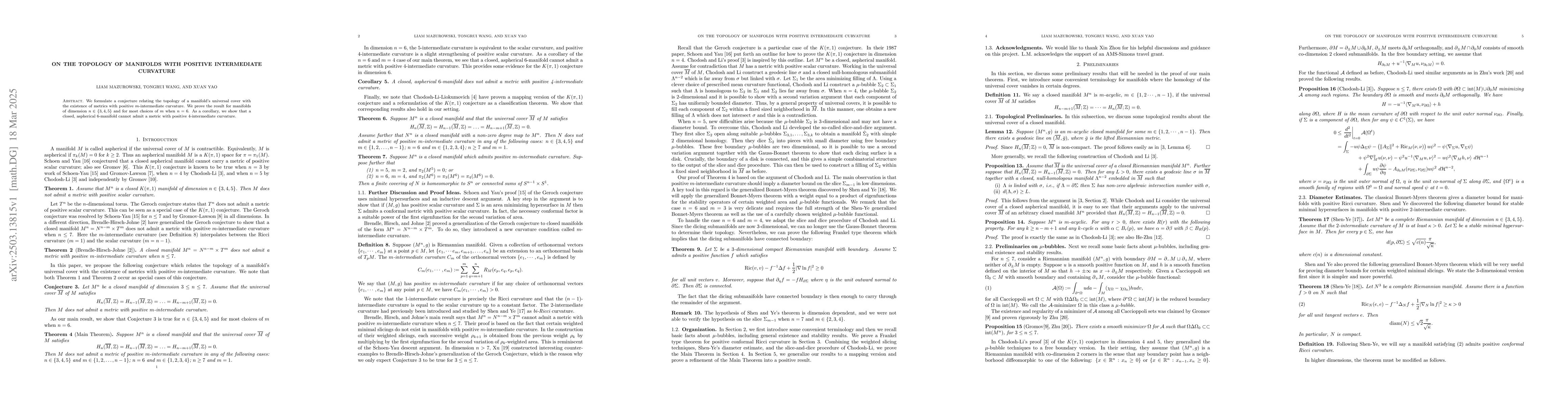Thumbnail for On the topology of manifolds with positive intermediate curvature