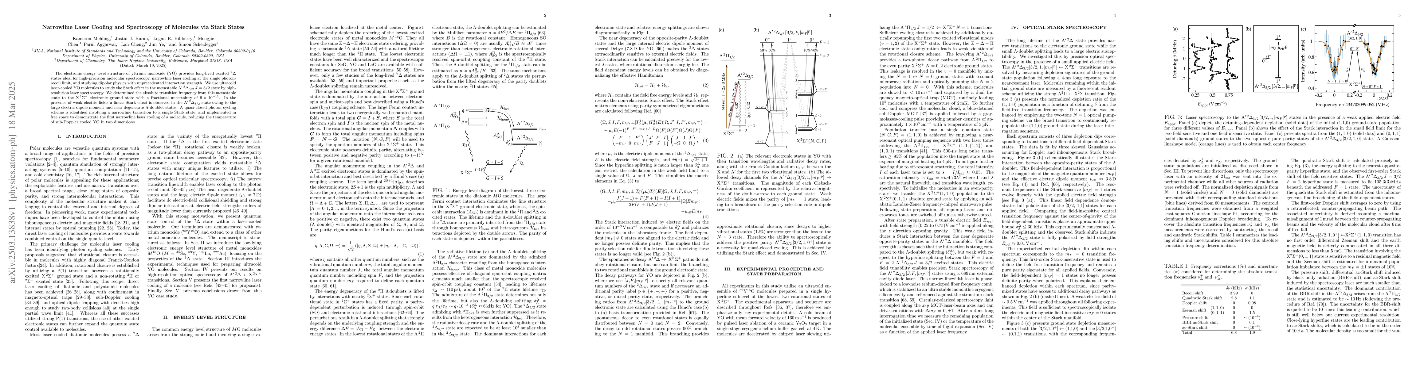 Thumbnail for Narrowline Laser Cooling and Spectroscopy of Molecules via Stark States