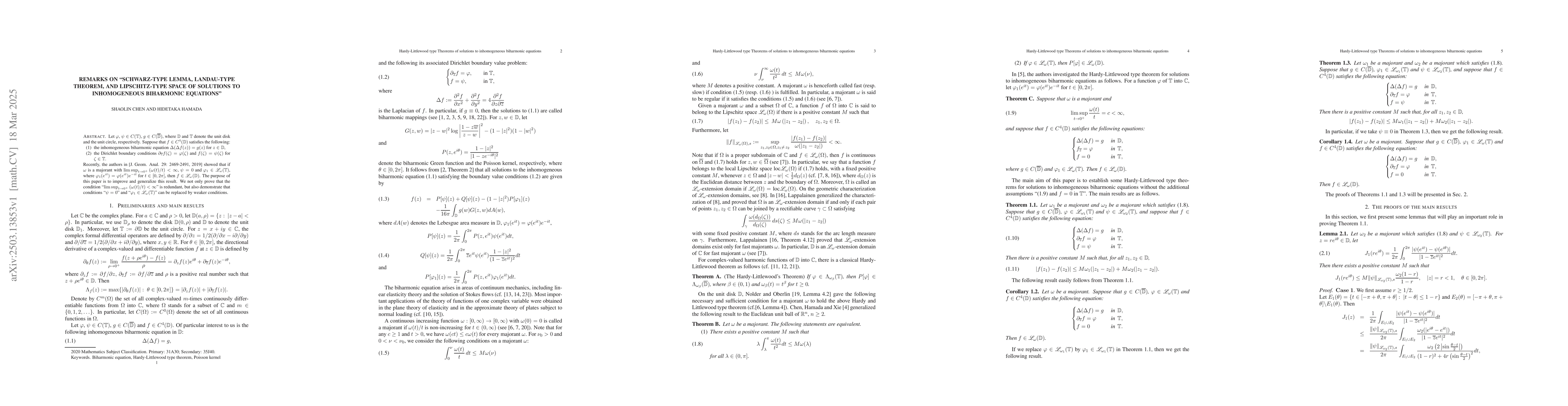Thumbnail for Remarks on "Schwarz-type lemma, Landau-type theorem, and Lipschitz-type
  space of solutions to inhomogeneous biharmonic equations"