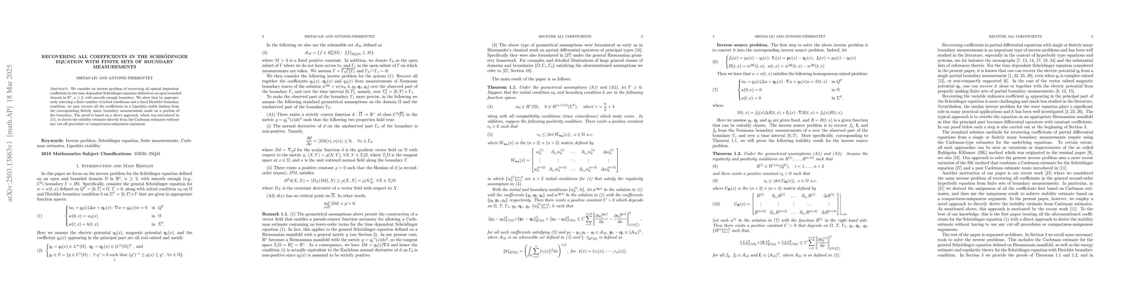 Thumbnail for Recovering All Coefficients in the Schrödinger Equation With Finite
  Sets of Boundary Measurements