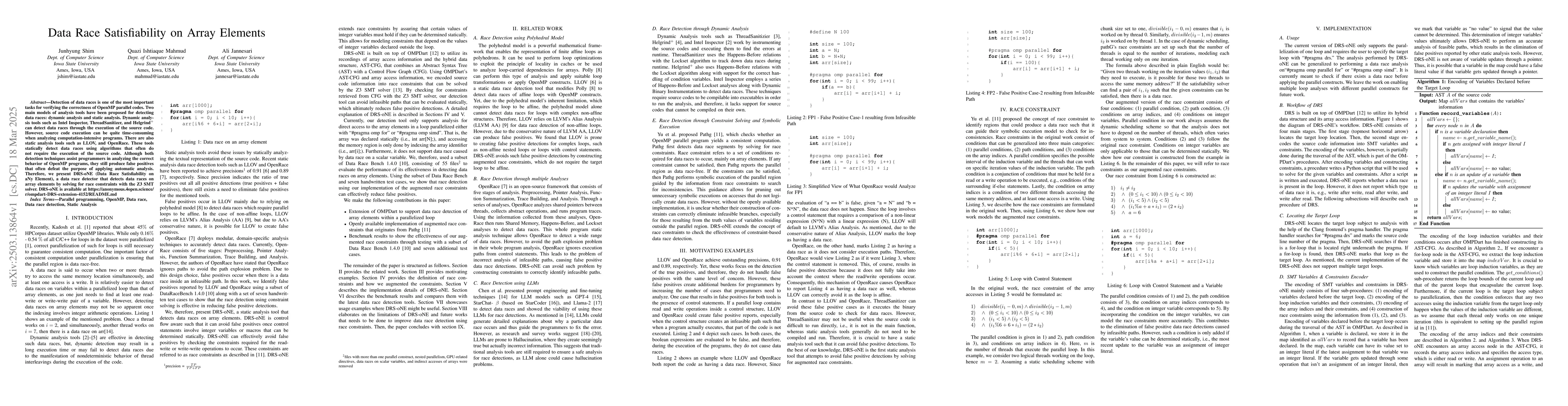 Thumbnail for Data Race Satisfiability on Array Elements