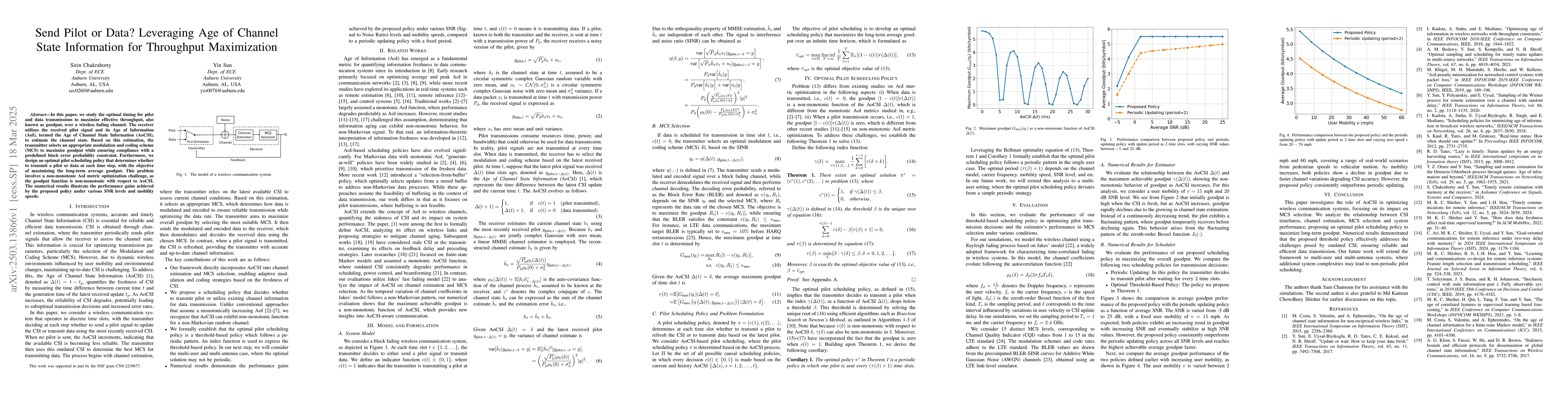 Thumbnail for Send Pilot or Data? Leveraging Age of Channel State Information for
  Throughput Maximization