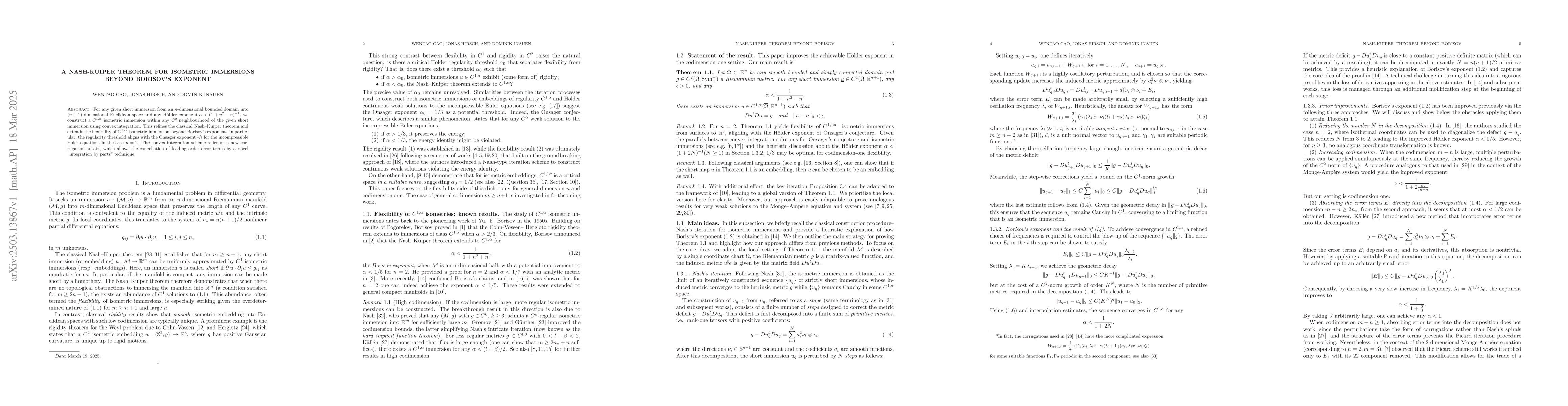Thumbnail for A Nash-Kuiper theorem for isometric immersions beyond Borisov's exponent
