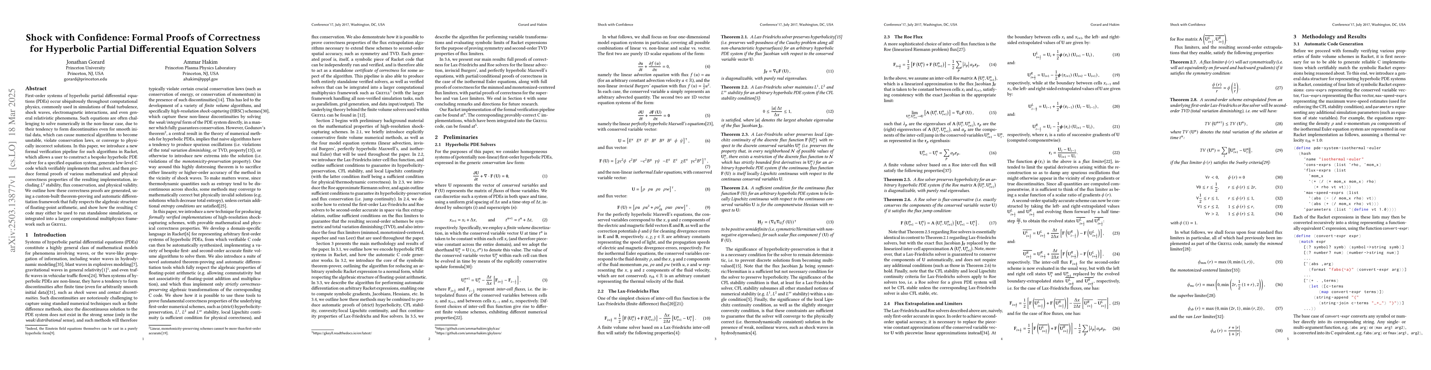 Thumbnail for Shock with Confidence: Formal Proofs of Correctness for Hyperbolic
  Partial Differential Equation Solvers