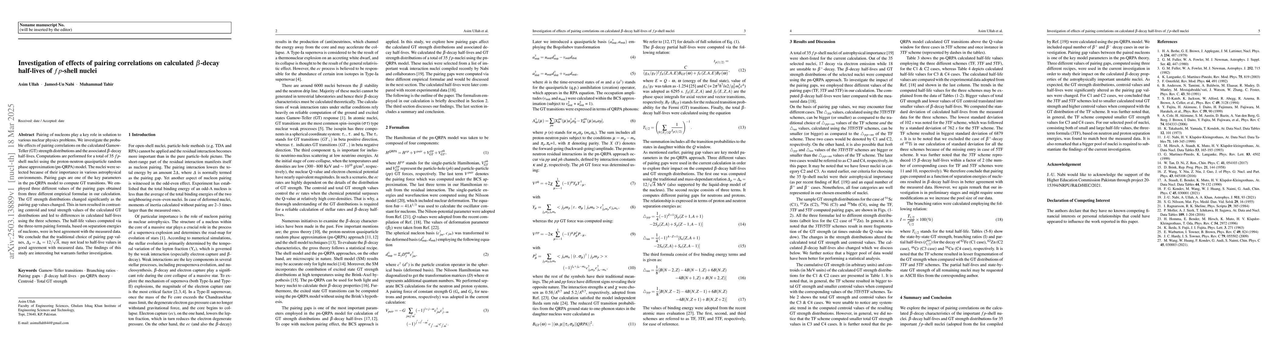 Thumbnail for Investigation of effects of pairing correlations on calculated
  $β$-decay half-lives of fp-shell nuclei