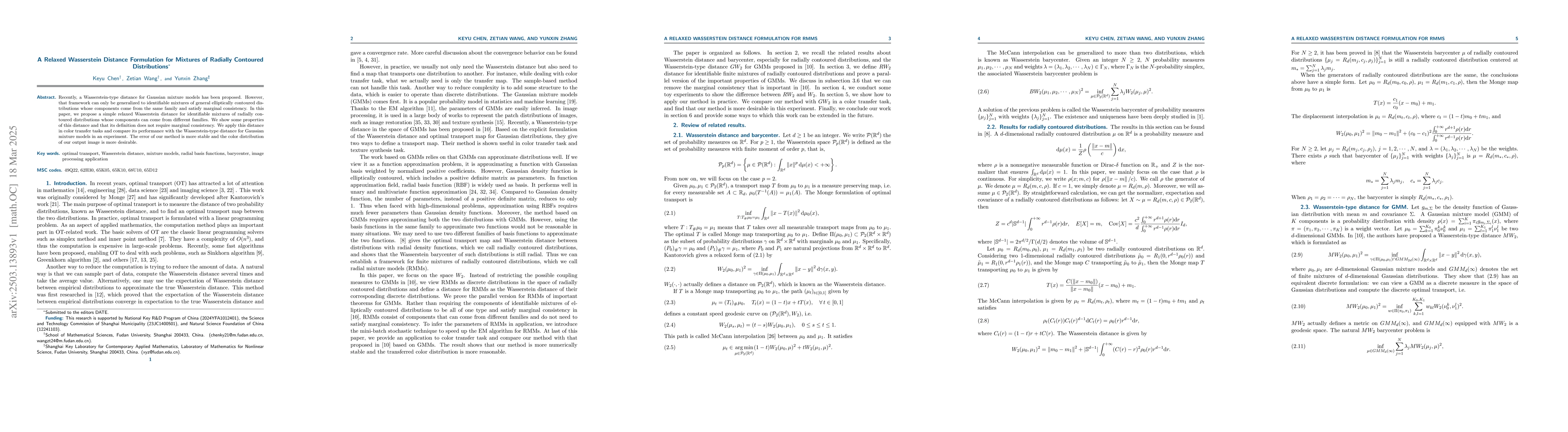 Thumbnail for A Relaxed Wasserstein Distance Formulation for Mixtures of Radially
  Contoured Distributions