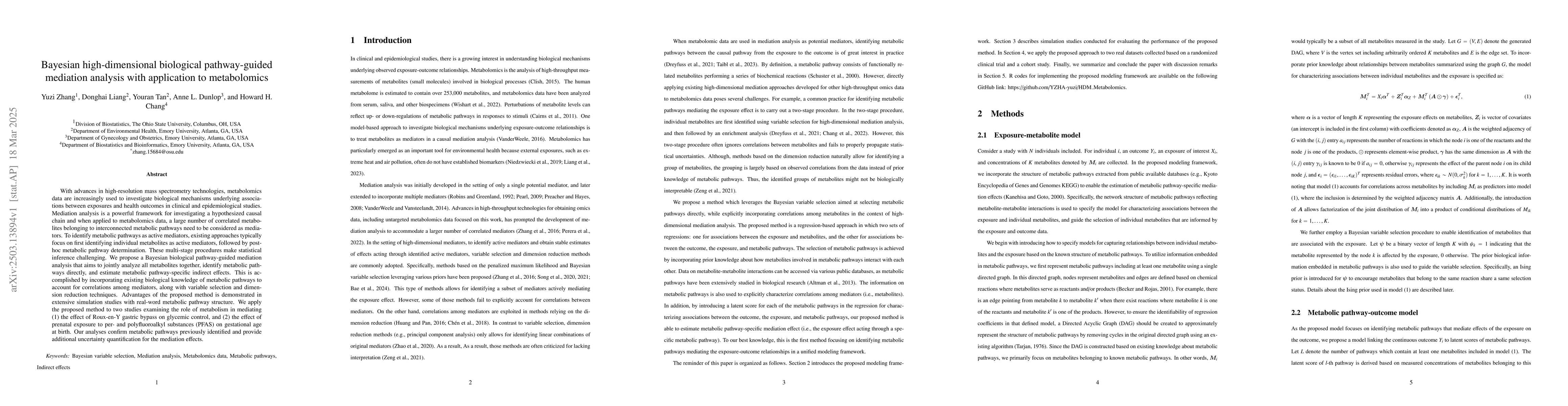 Thumbnail for Bayesian high-dimensional biological pathway-guided mediation analysis
  with application to metabolomics