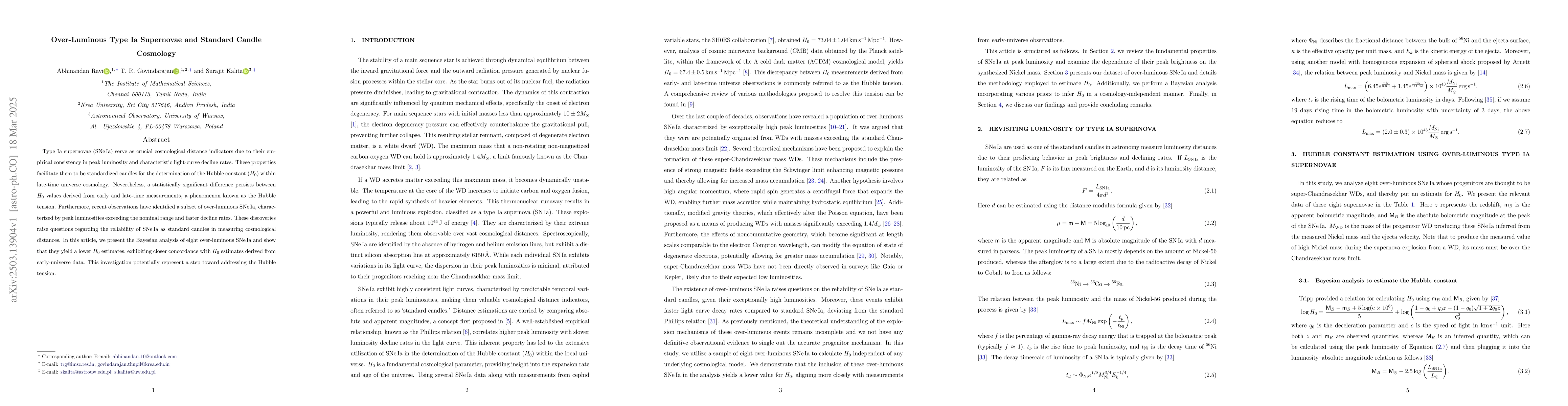 Thumbnail for Over-Luminous Type Ia Supernovae and Standard Candle Cosmology