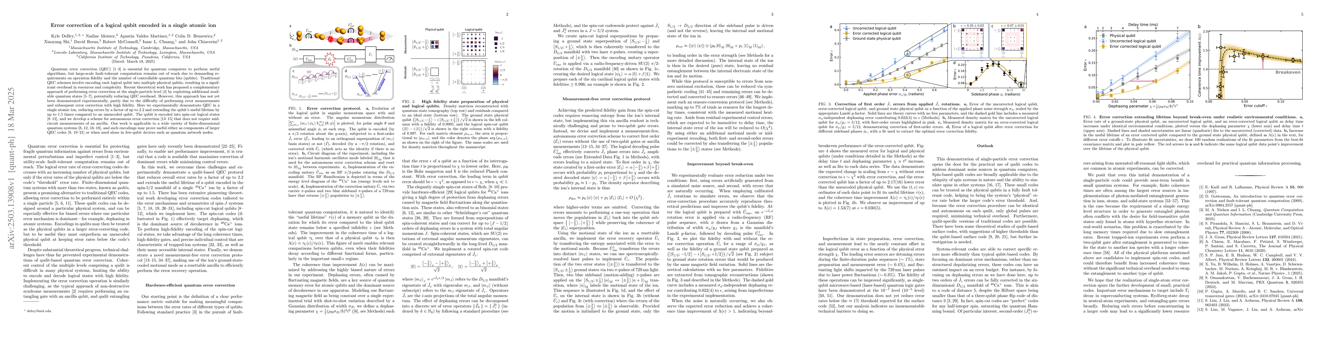 Thumbnail for Error correction of a logical qubit encoded in a single atomic ion