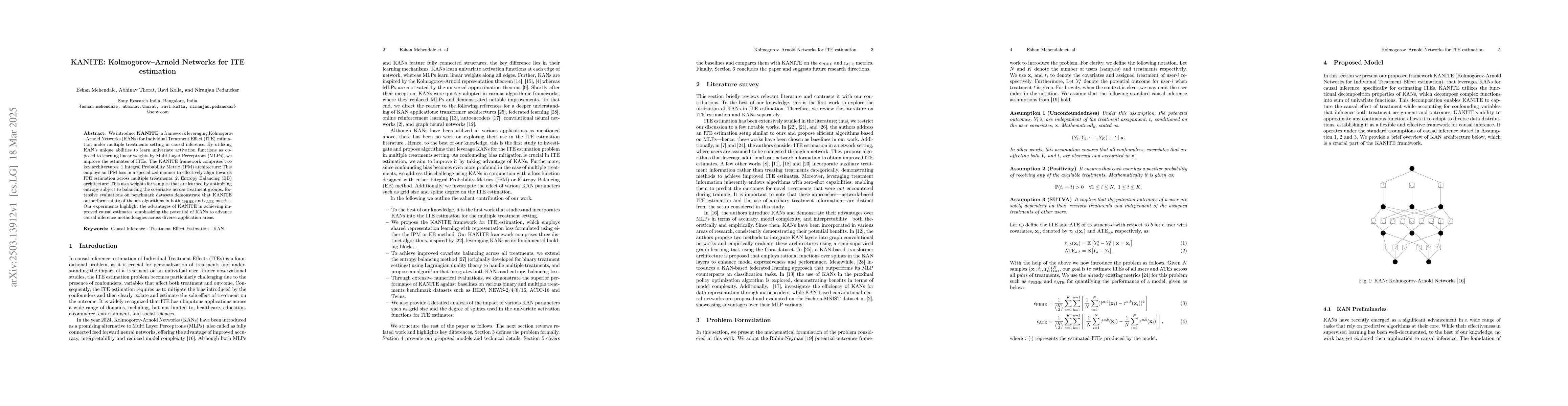 Thumbnail for KANITE: Kolmogorov-Arnold Networks for ITE estimation