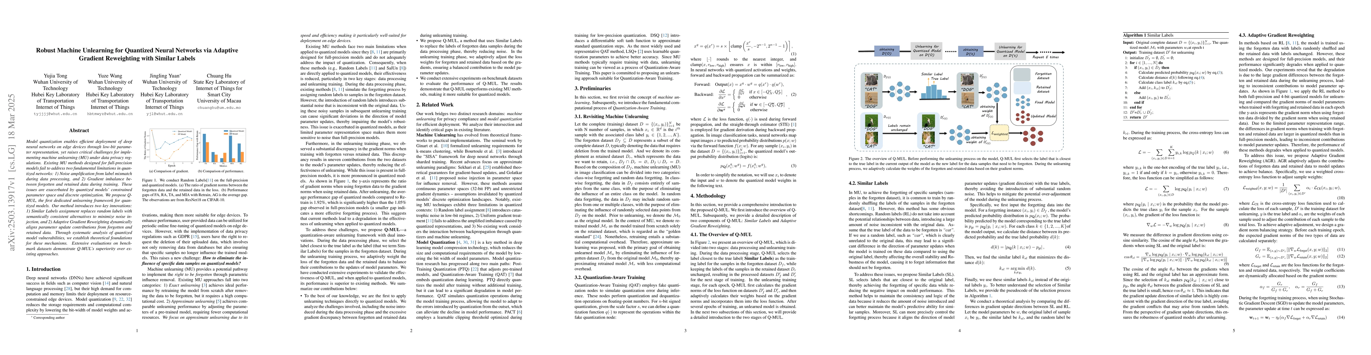 Thumbnail for Robust Machine Unlearning for Quantized Neural Networks via Adaptive
  Gradient Reweighting with Similar Labels
