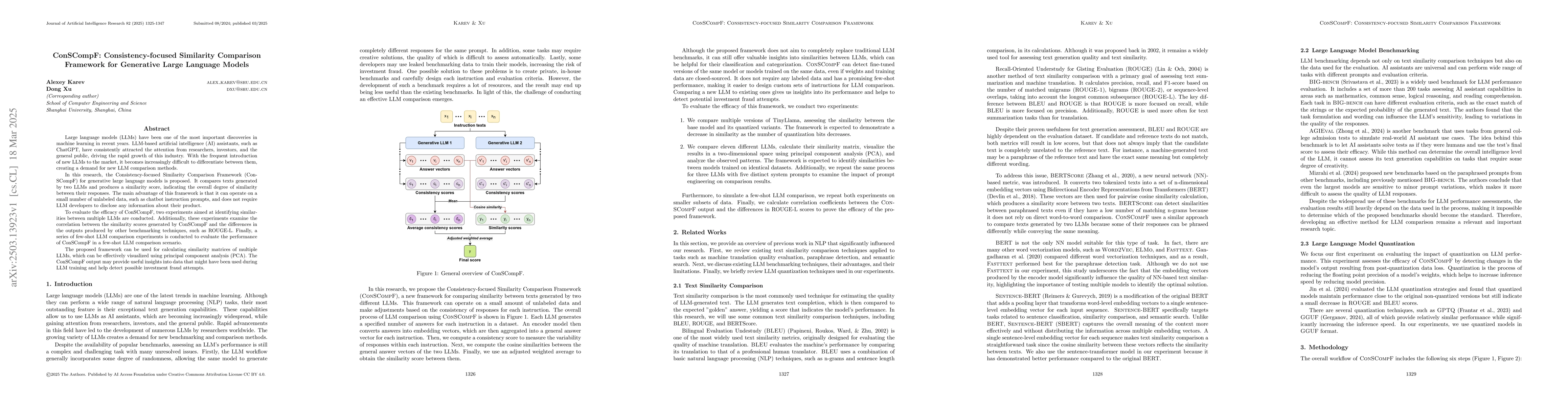 Thumbnail for ConSCompF: Consistency-focused Similarity Comparison Framework for
  Generative Large Language Models