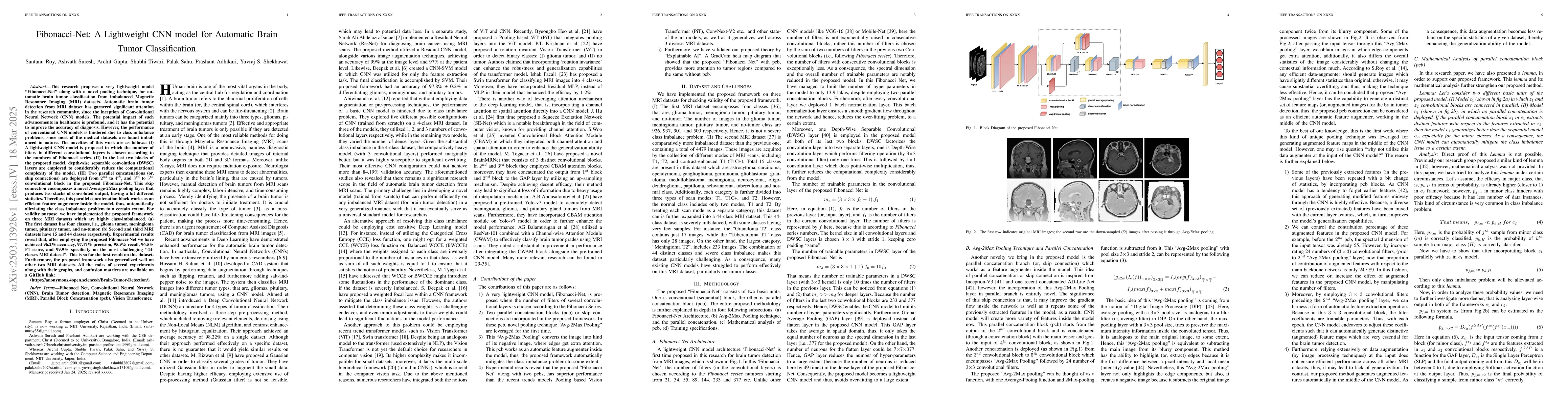 Thumbnail for Fibonacci-Net: A Lightweight CNN model for Automatic Brain Tumor
  Classification