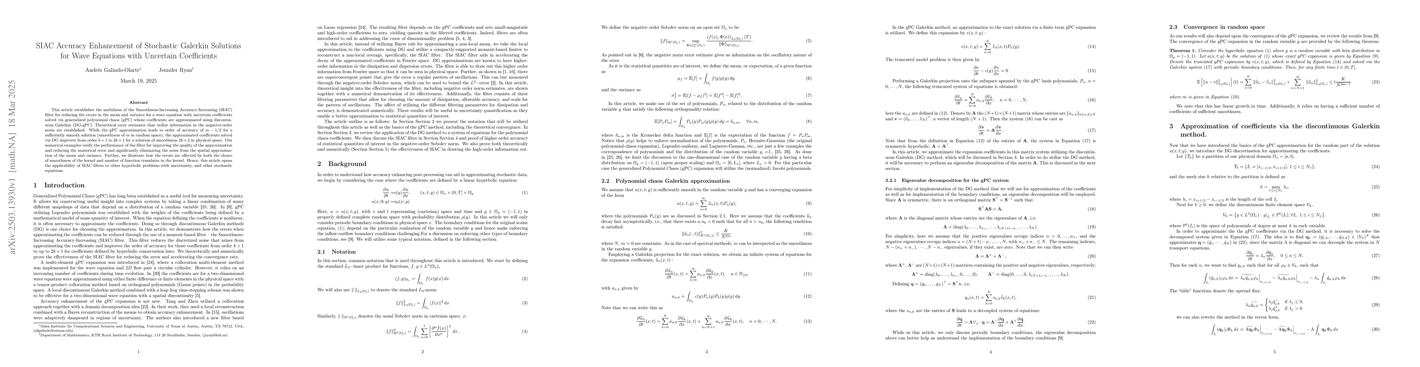 Thumbnail for SIAC Accuracy Enhancement of Stochastic Galerkin Solutions for Wave
  Equations with Uncertain Coefficients