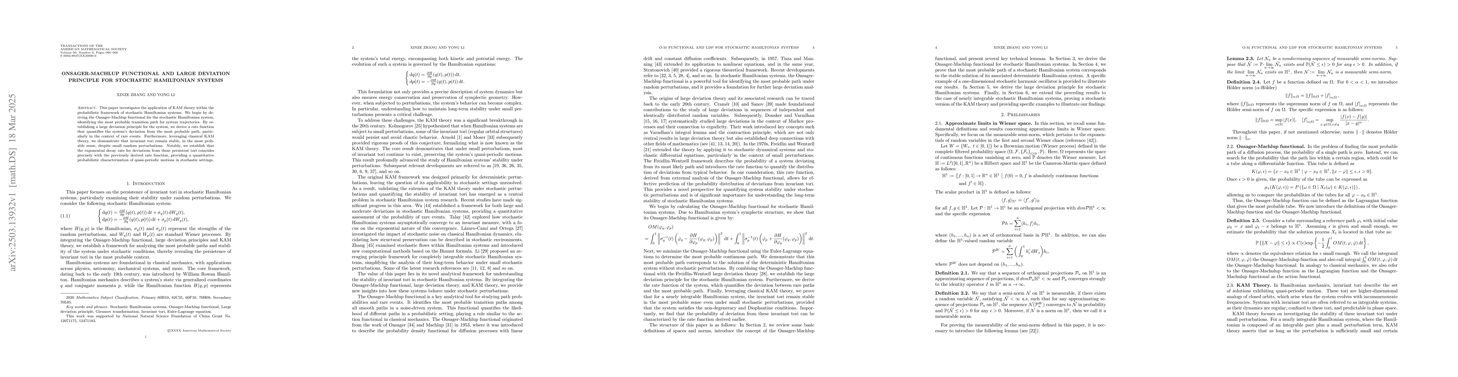 Thumbnail for Onsager-Machlup Functional and Large Deviation Principle for Stochastic
  Hamiltonian Systems