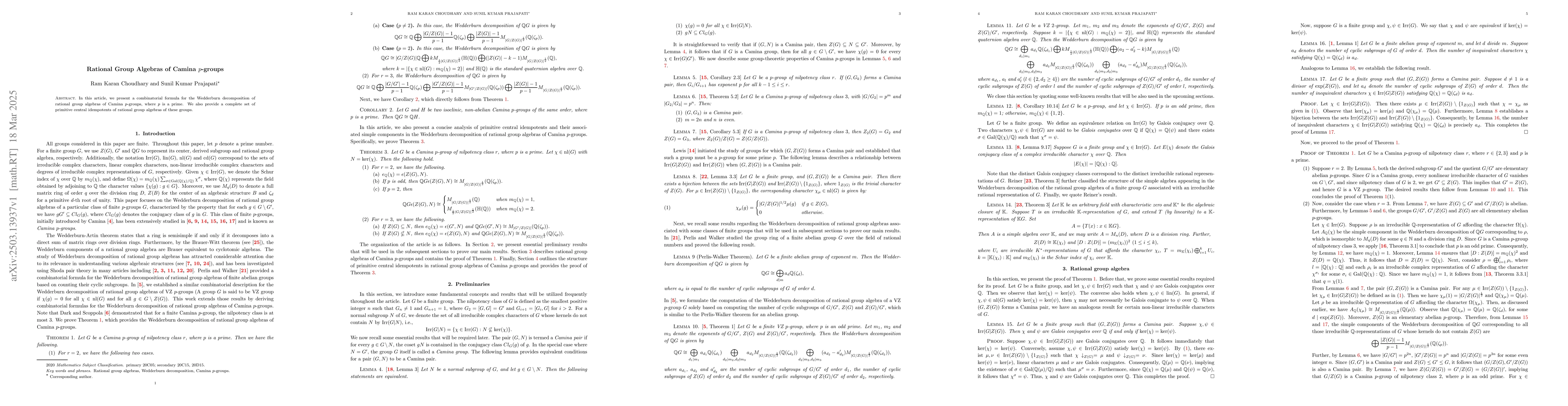 Thumbnail for Rational Group Algebras of Camina $p$-groups