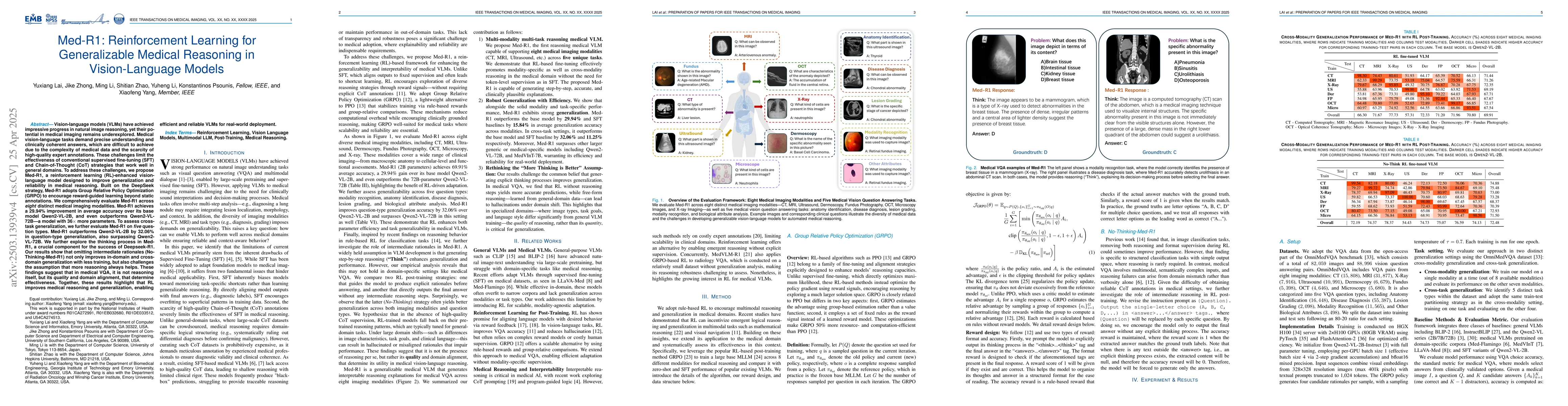 Thumbnail for Med-R1: Reinforcement Learning for Generalizable Medical Reasoning in
  Vision-Language Models