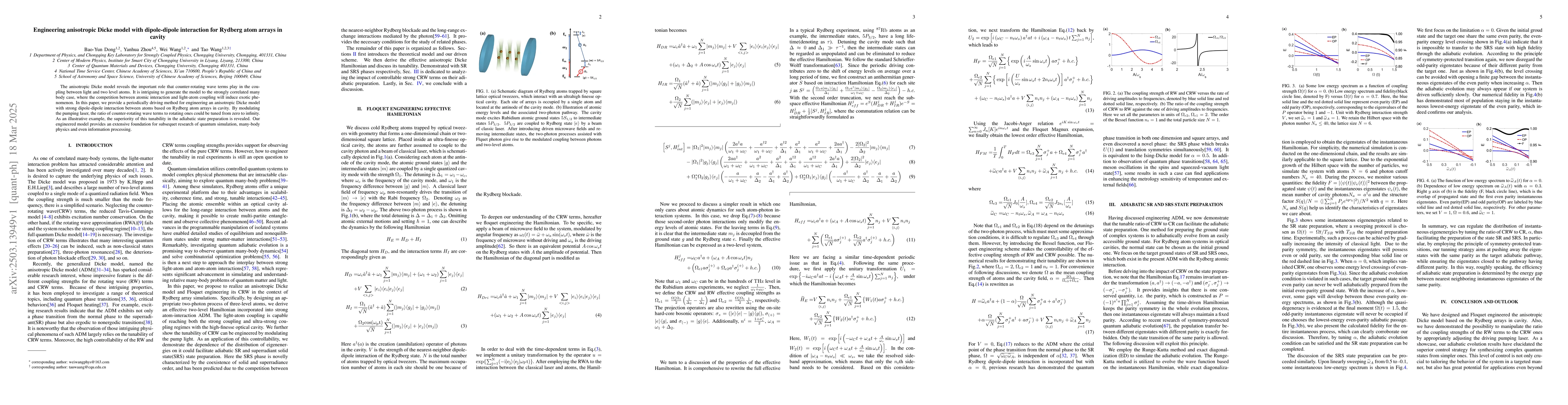 Thumbnail for Engineering anisotropic Dicke model with dipole-dipole interaction for
  Rydberg atom arrays in cavity