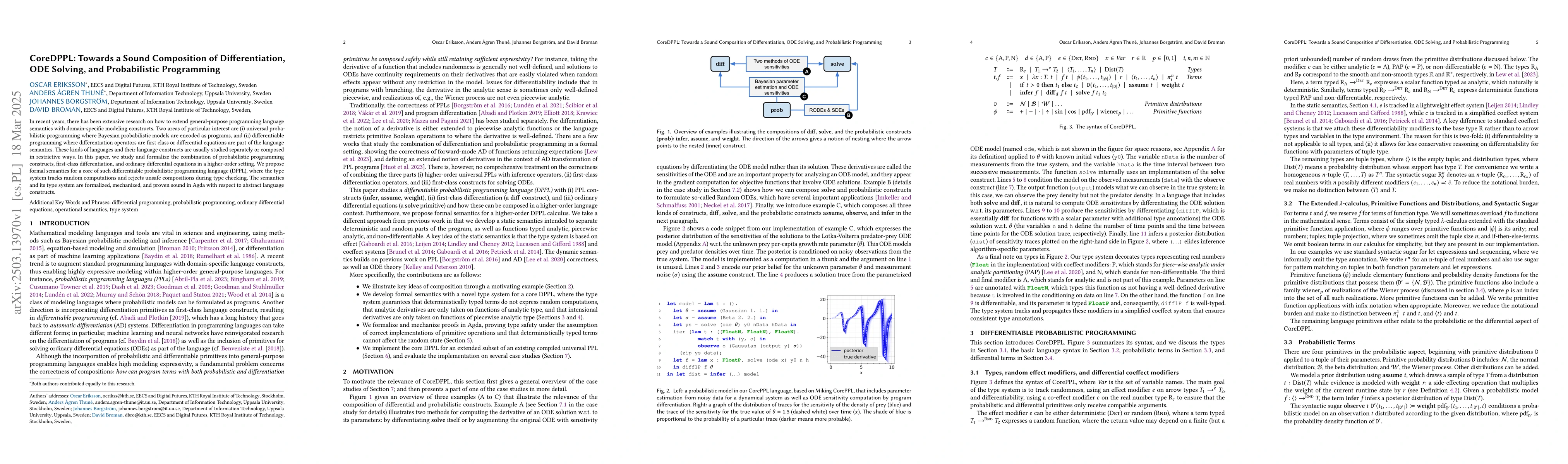 Thumbnail for CoreDPPL: Towards a Sound Composition of Differentiation, ODE Solving,
  and Probabilistic Programming