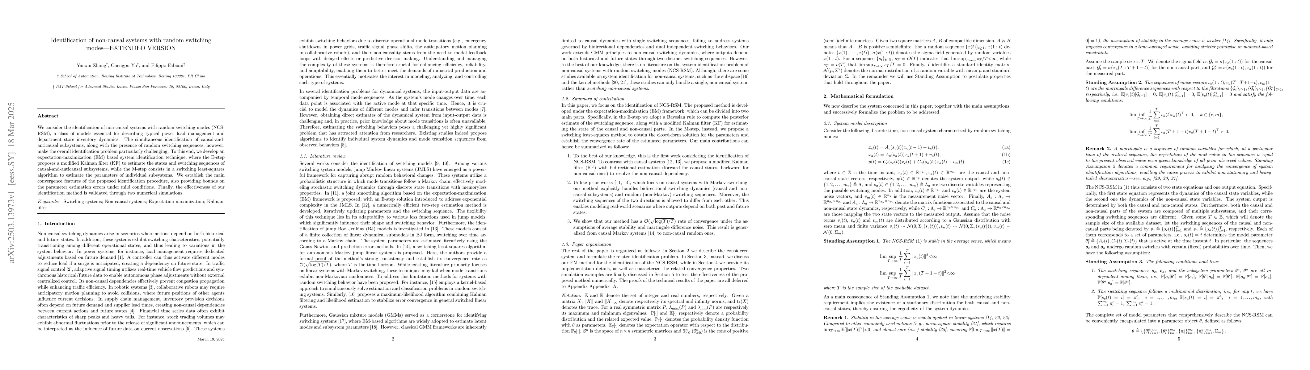 Thumbnail for Identification of non-causal systems with random switching modes
  (Extended Version)