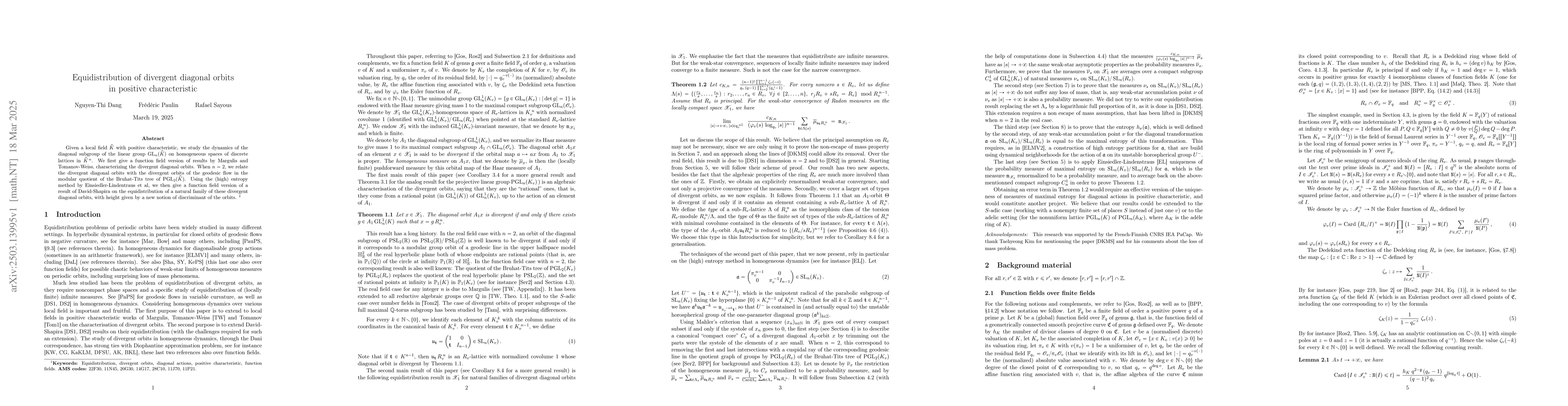 Thumbnail for Equidistribution of divergent diagonal orbits in positive characteristic
