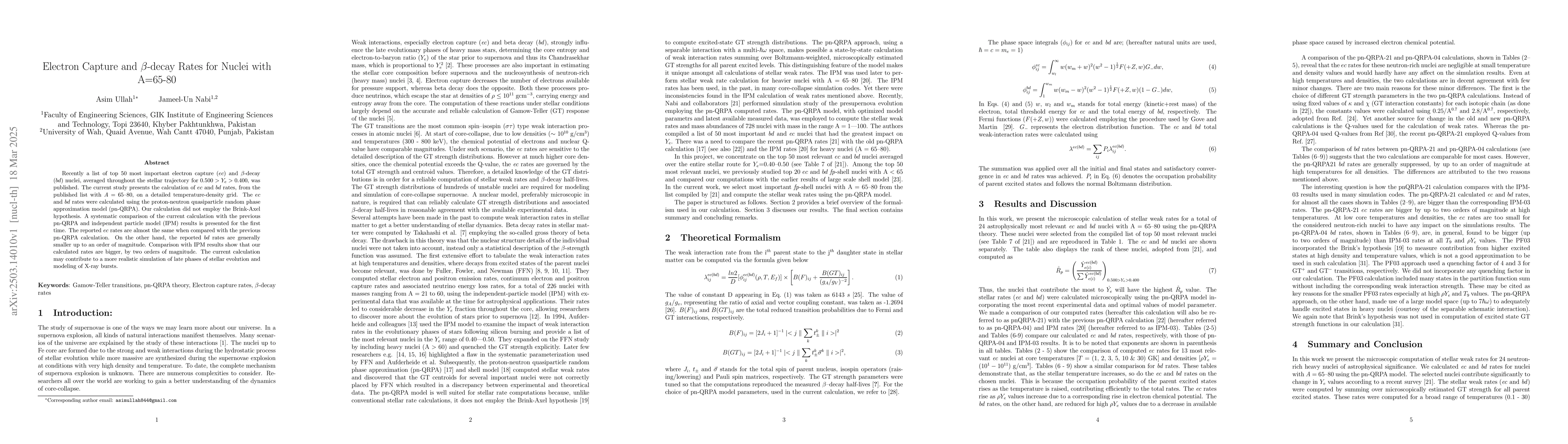 Thumbnail for Electron capture and \b{eta}-decay rates for nuclei with A=65-80