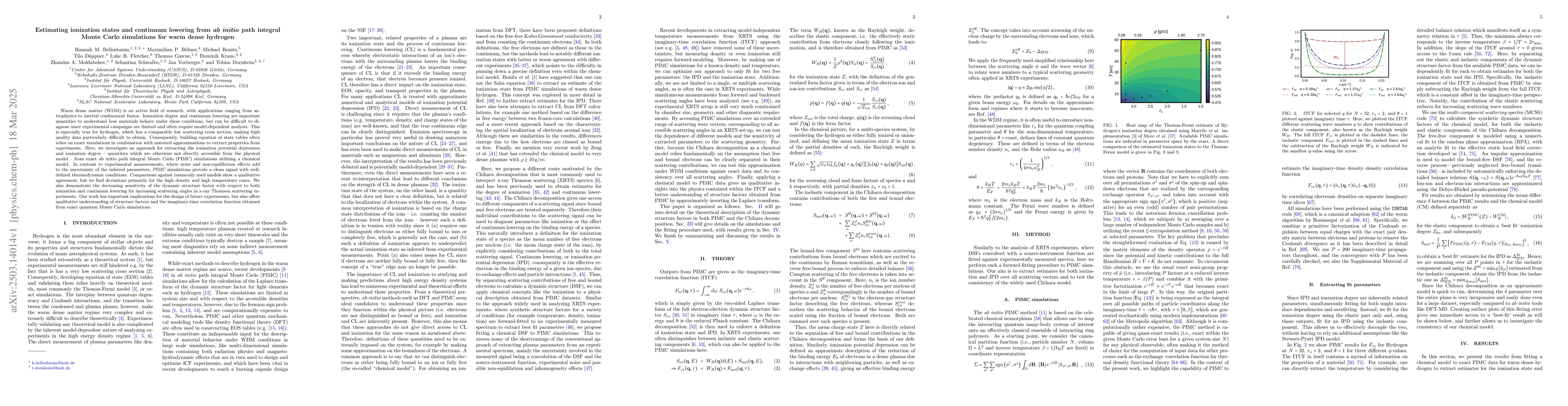 Thumbnail for Estimating ionization states and continuum lowering from ab initio path
  integral Monte Carlo simulations for warm dense hydrogen