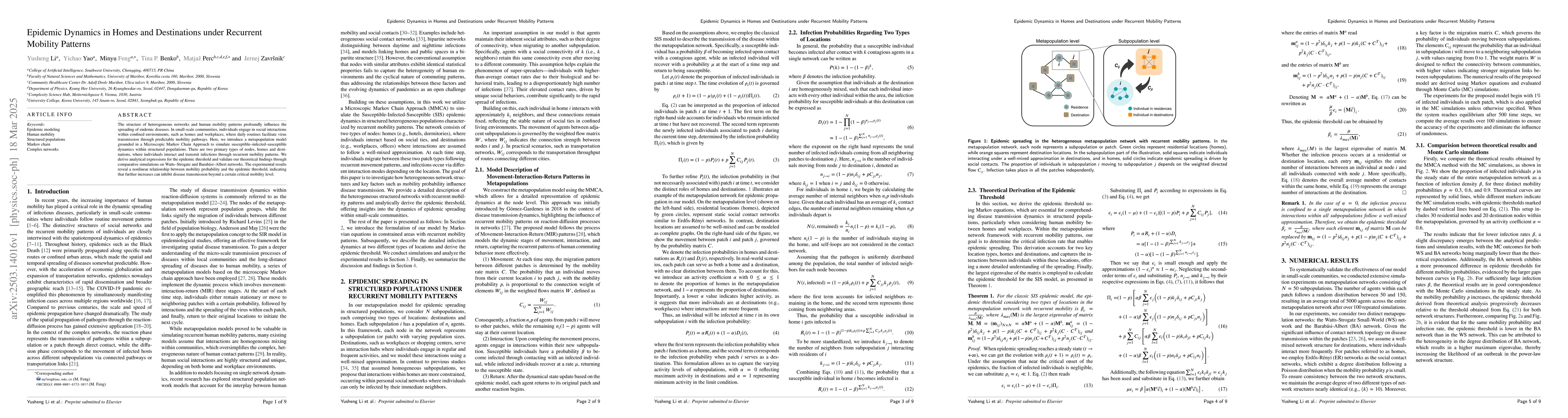 Thumbnail for Epidemic Dynamics in Homes and Destinations under Recurrent Mobility
  Patterns