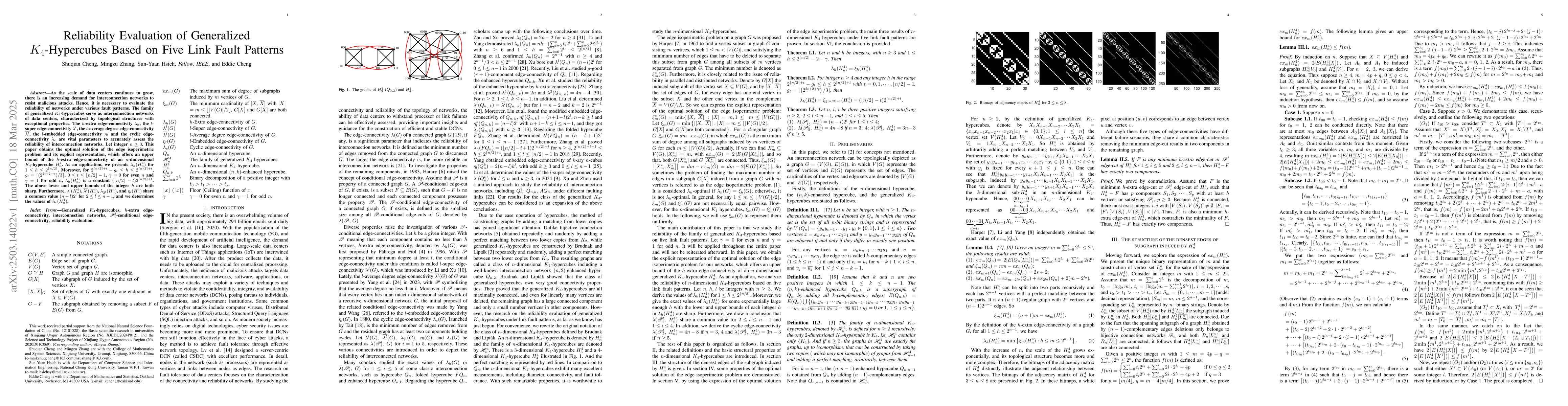 Thumbnail for Reliability Evaluation of Generalized $K_4$-Hypercubes Based on Five
  Link Fault Patterns