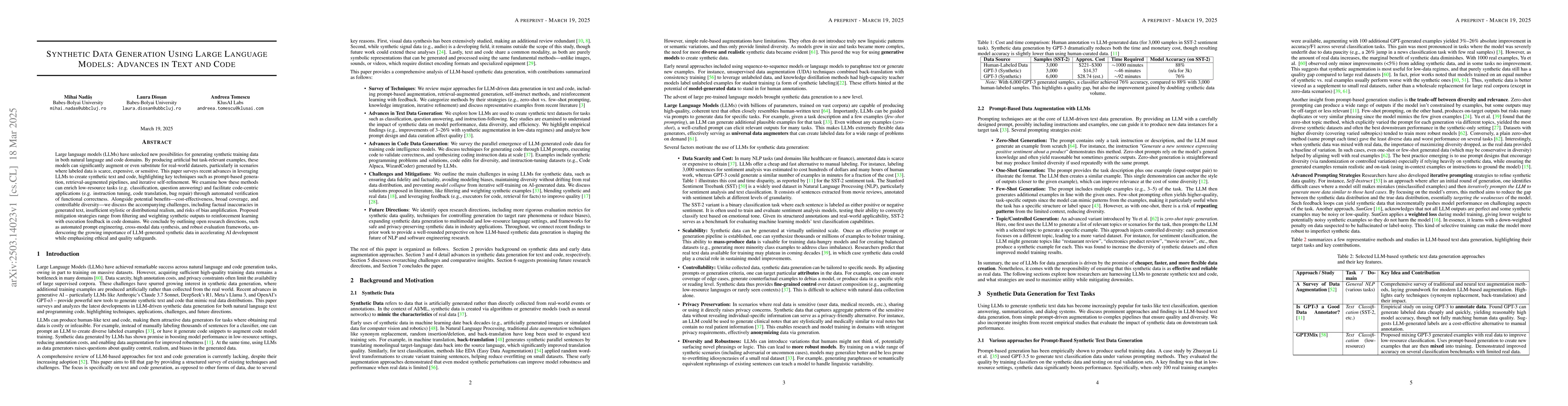 Thumbnail for Synthetic Data Generation Using Large Language Models: Advances in Text
  and Code