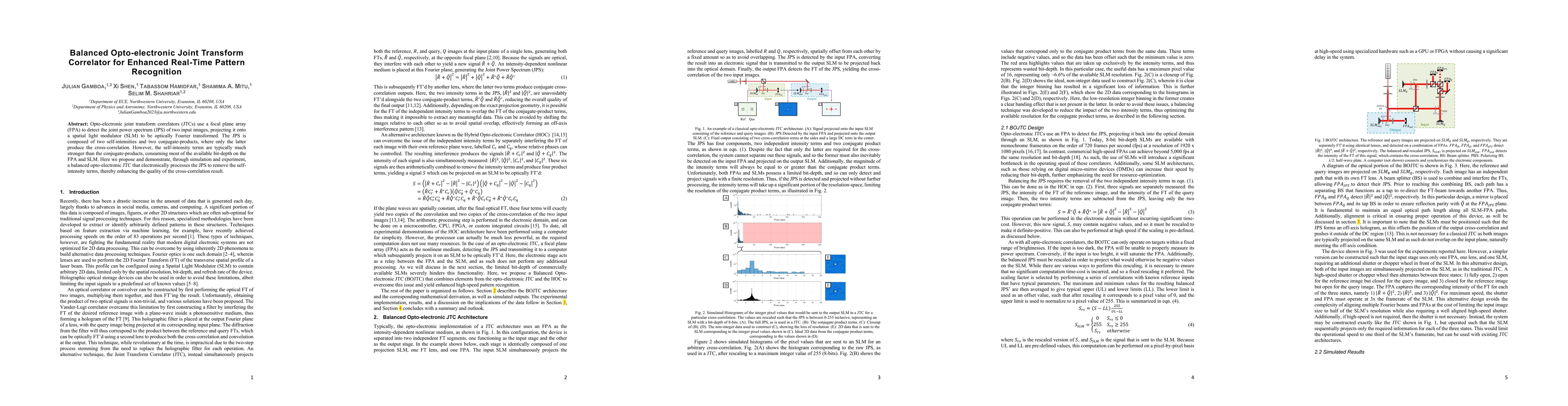 Thumbnail for Balanced Opto-electronic Joint Transform Correlator for Enhanced
  Real-Time Pattern Recognition