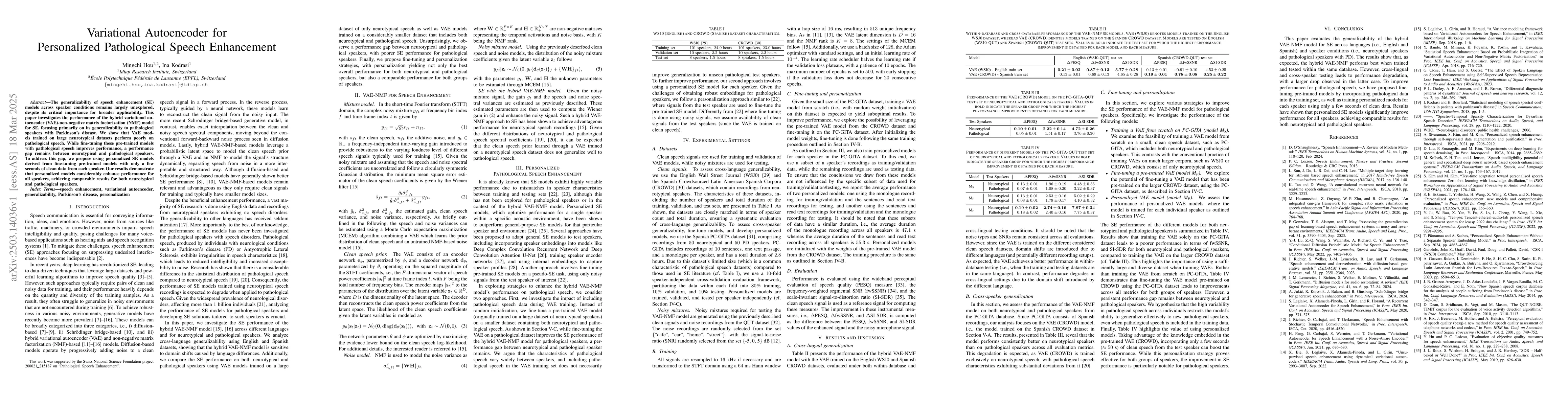 Thumbnail for Variational Autoencoder for Personalized Pathological Speech Enhancement